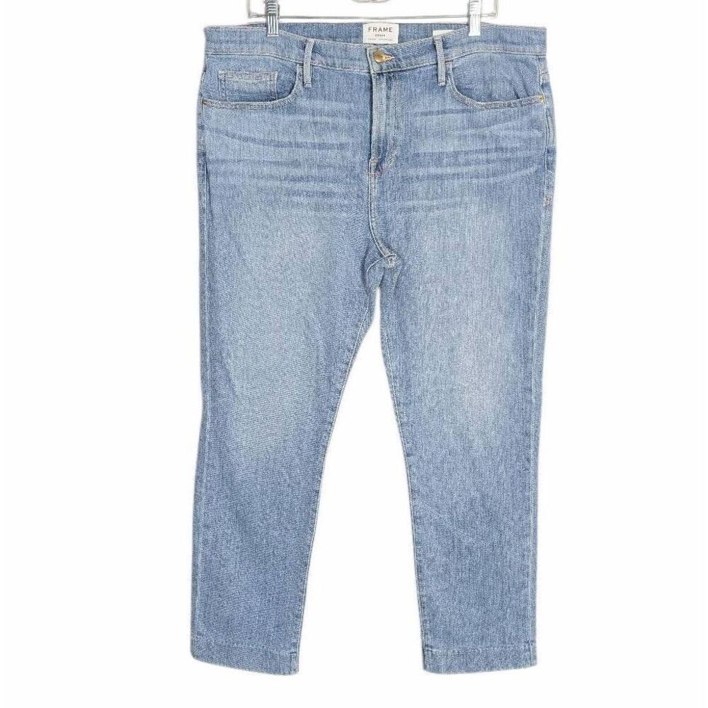 Frame Le Boy boyfriend light wash blue denim high rise jeans size 34 womens 18